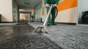 Commercial carpet cleaning in progress