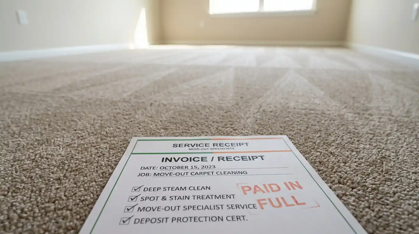 An invoice on a carpet after a move-out